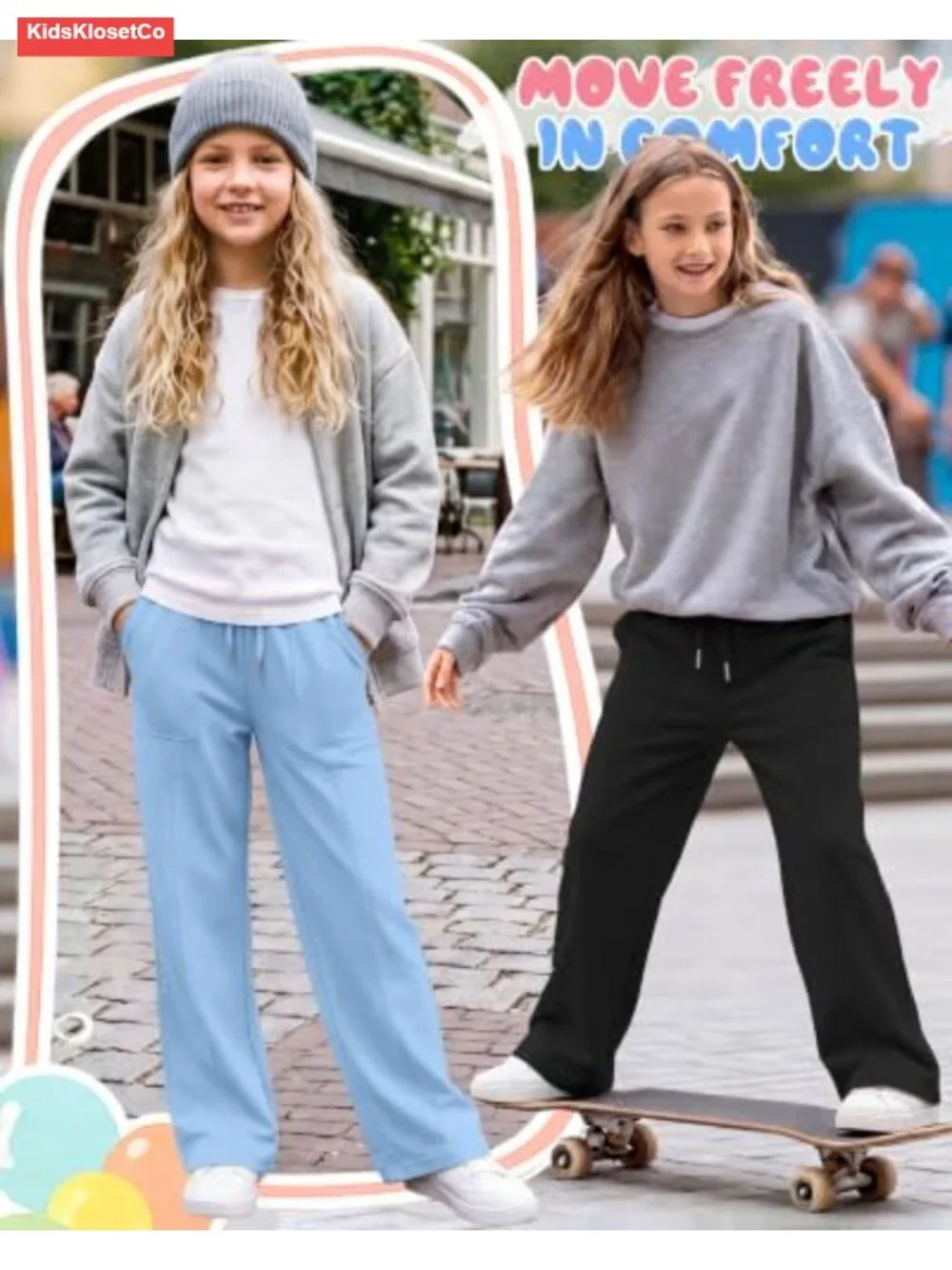 Girls Sweatpants 4 Pack Wide Leg Loose Fit Drawstring 95% Polyester 5% Spandex